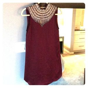 Haute Hippie maroon embellished silk dress sz 0